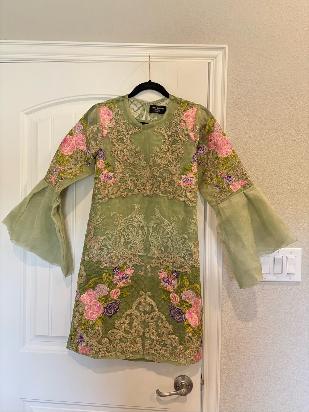 Olive Green Floral Embroidered Women's Salwar - Formal